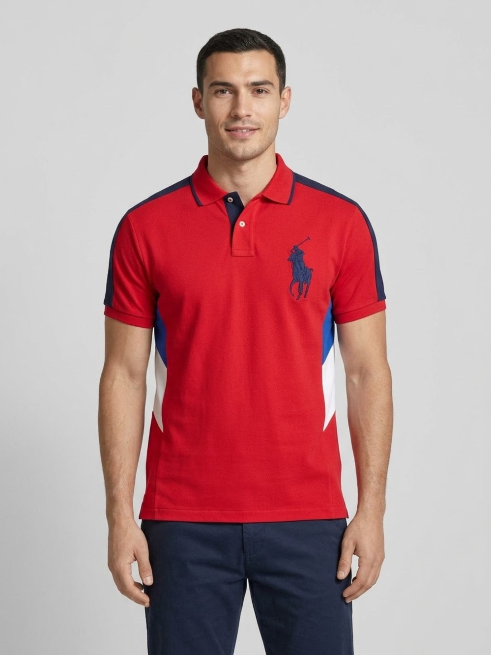 Men's Big Pony Colorblock Polo Shirt Athletic Fit Short Sleeve moisture wicking